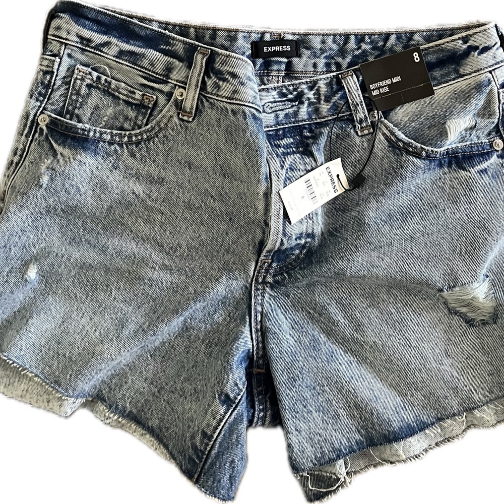 Express Blue Distressed Jean Shorts